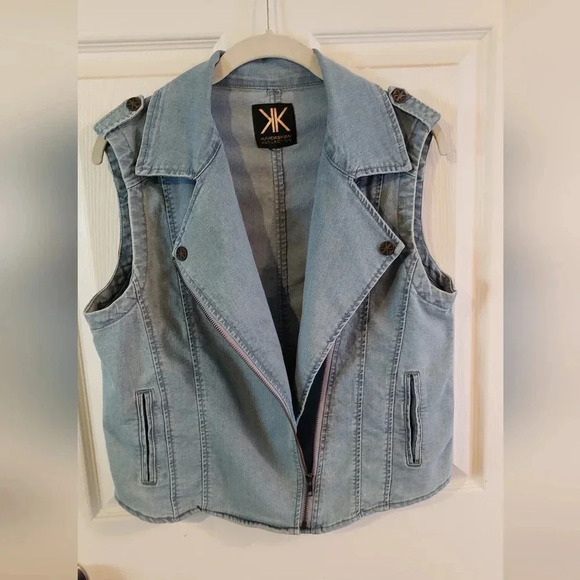 Kardashian Kollection | Denim Moto Vest Jacket - Picture 1 of 5
